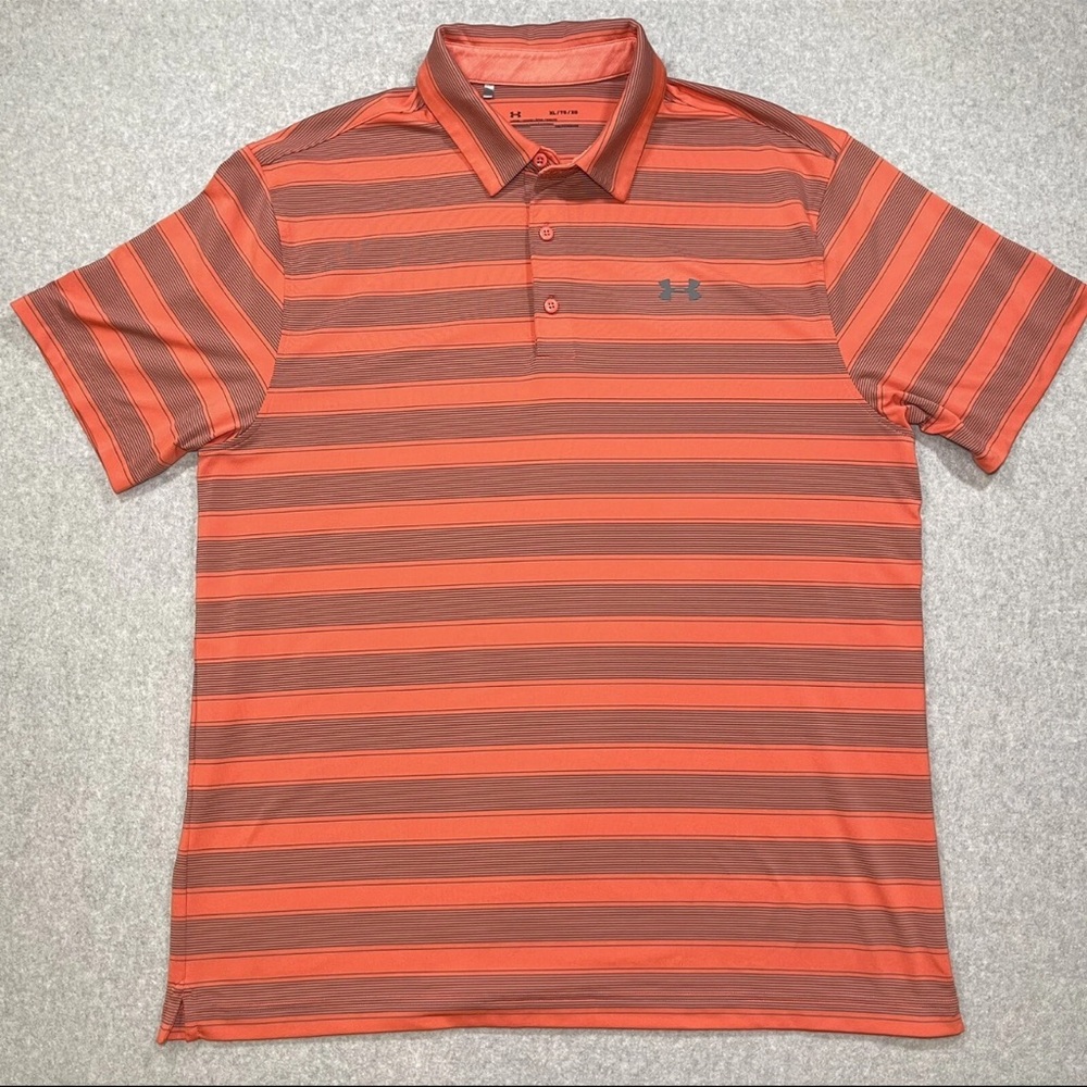 Under Armour Men's Coral and Gray Striped Polo